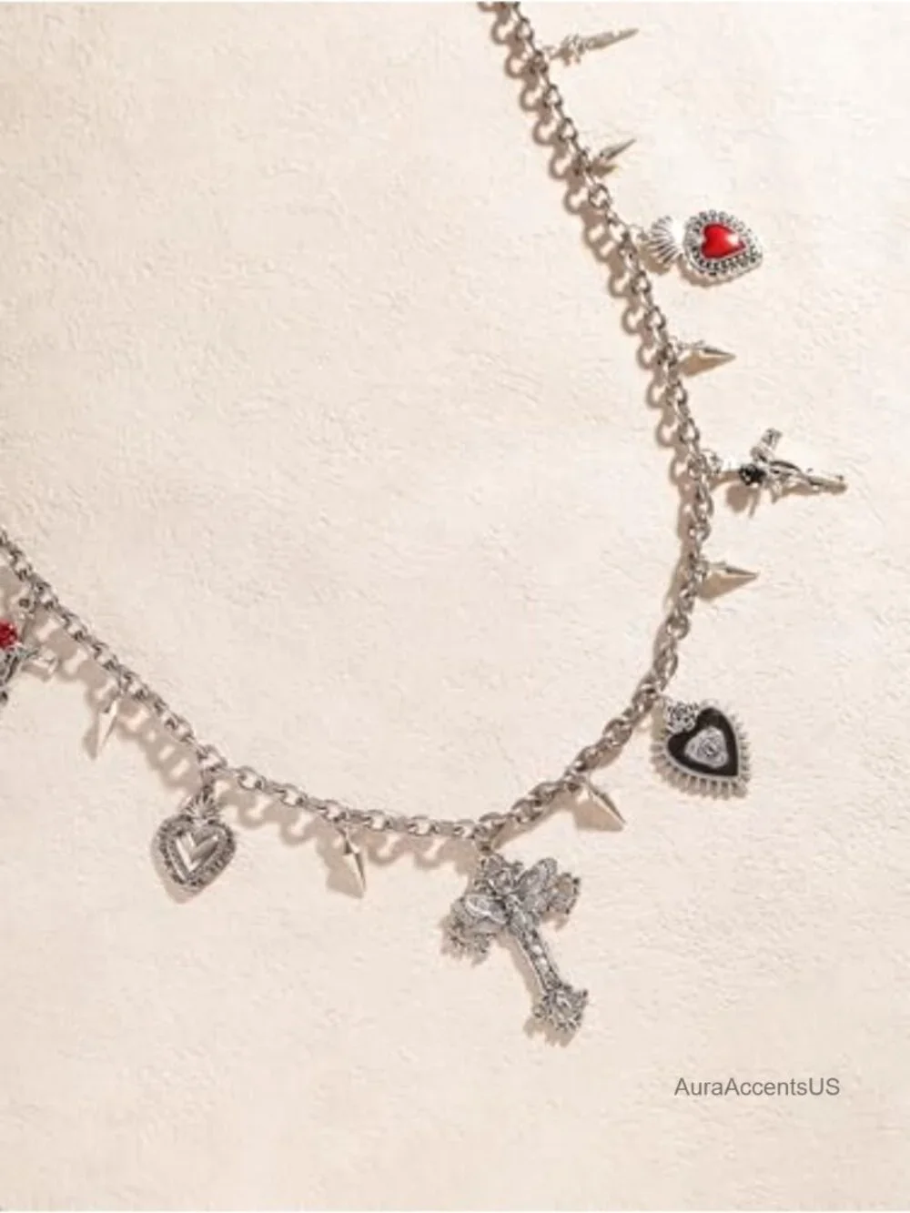 Goth Punk Cross Moth Heart Spike Chain Belt, Waist Belly Chain, Zinc Alloy,